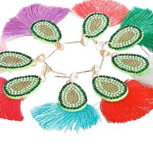 Colorful Tassel Teardrop Earrings - Green & Multi